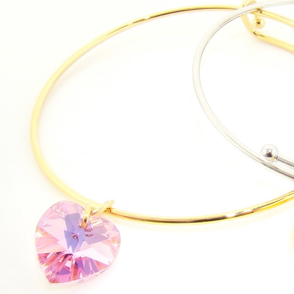 Luxe Bianca Stone Pink Heart Charm Bangle Bracelet